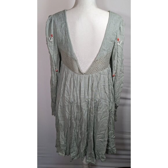 Free People Bohemian Floral Sage Dress With Embroidery - Picture 6 of 10